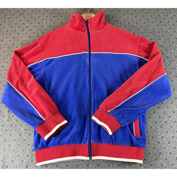 Sweatsedo Other - Sweatsedo Mens Velour Track Jacket Red Blue USA Beerfest Full Zip Size M